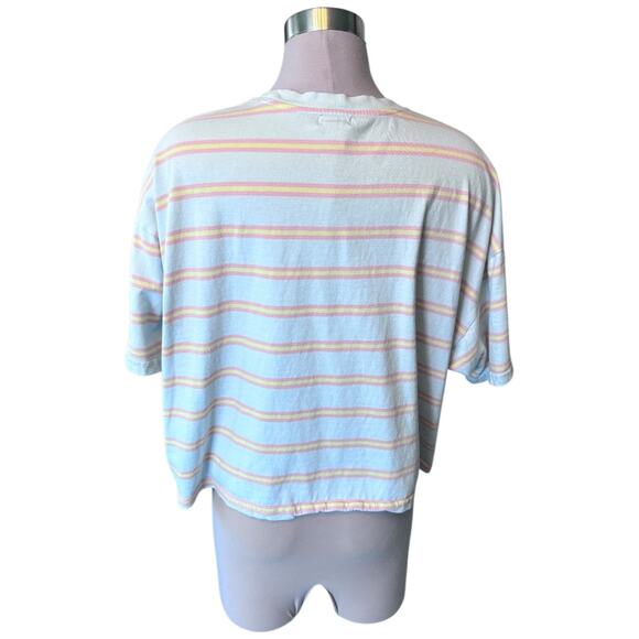 EUC Billabong Feeling Free Cropped Boxy Tee Light Blue Retro Stripes Womens Med - Picture 3 of 13